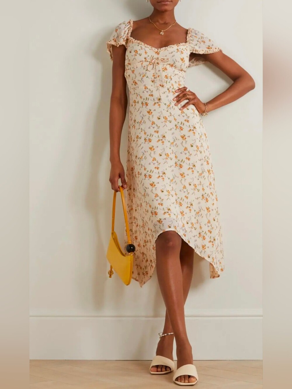 Reformation Net Sustain Maebry Ruffled Floral Print Midi Dress - Size 4